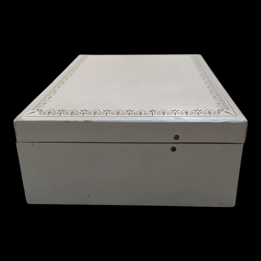 60s Mele & Co. Large Cream W Blue Interior, 3 Tiered, Pop Out Drawer Jewelry Box